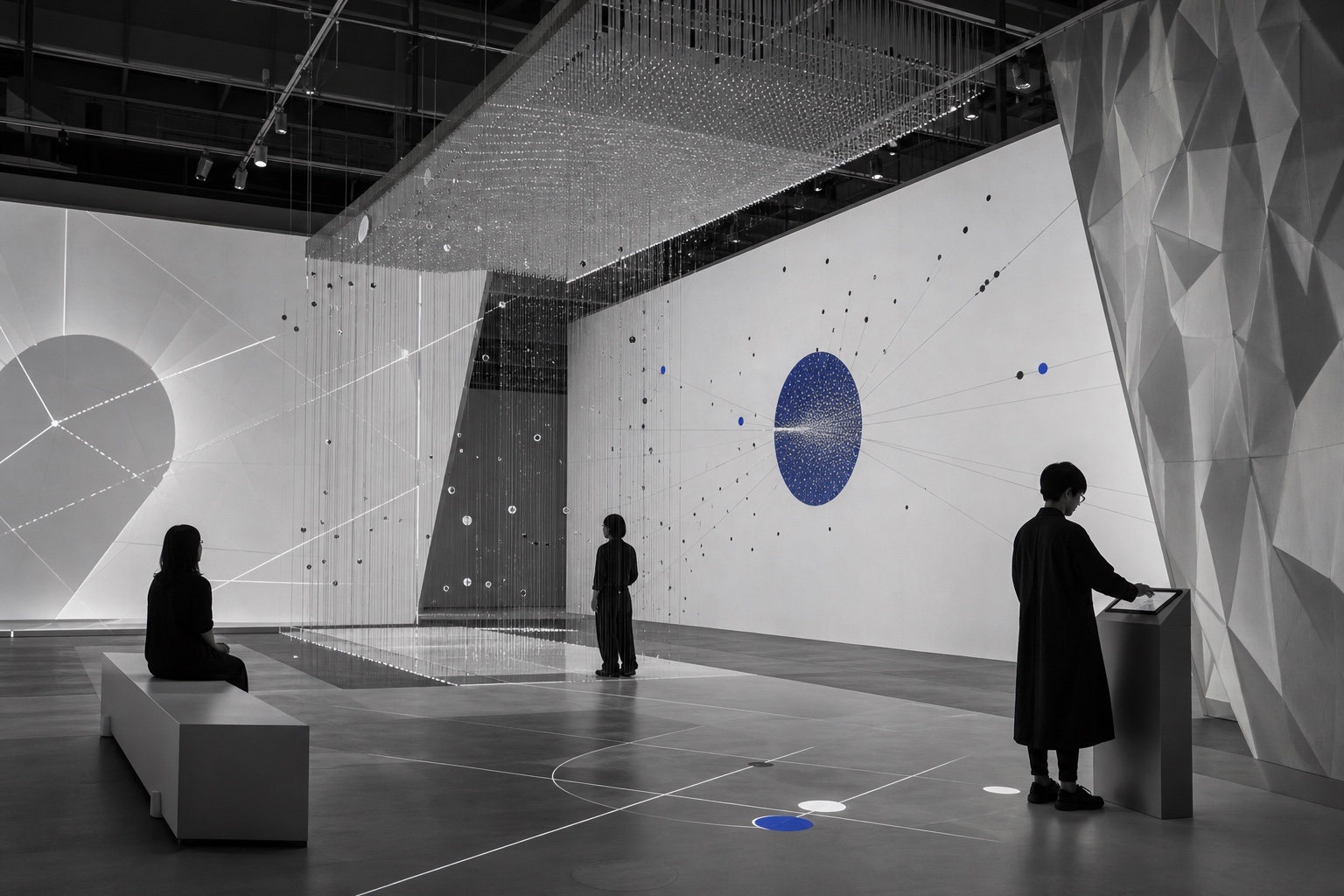 Visitors interacting with a responsive spatial media installation